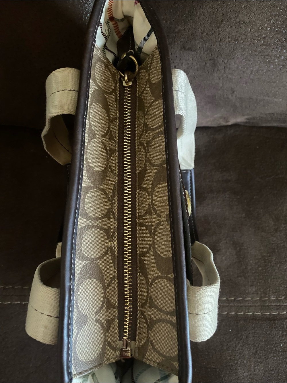 Coach Heritage Khaki Chestnut Coated Canvas Tote - Picture 10 of 14